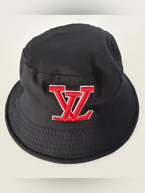 No brand Accessories - Black & White Monogram Bucket Hat with Red LV Emblem